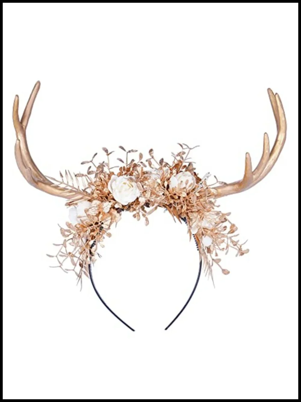 Handmade Gold Flower Antler Headband Woodland Forest Deer Horns Hairband